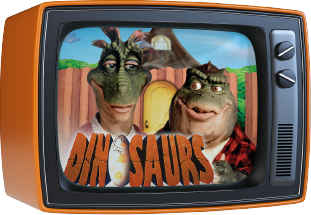 TV with the show Dinosaurs displayed on it